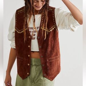 Free People X Understated Leather Brown Suede Studded Vest